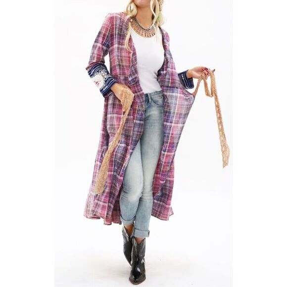 Aratta Silent Journey Boho Plaid Purple Pink Wrap Dress Size XS - Picture 3 of 12